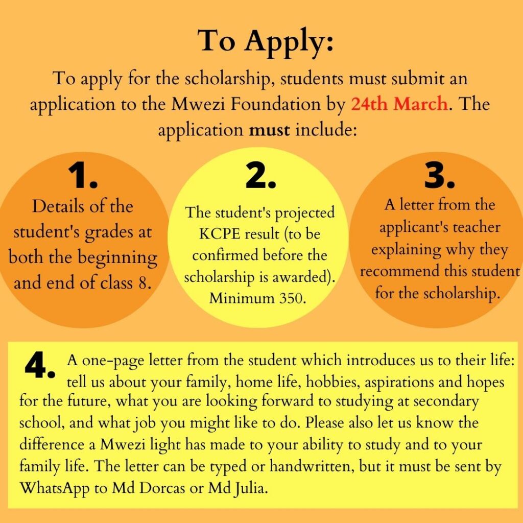 Application information for the Mwezi Foundation Scholarship 